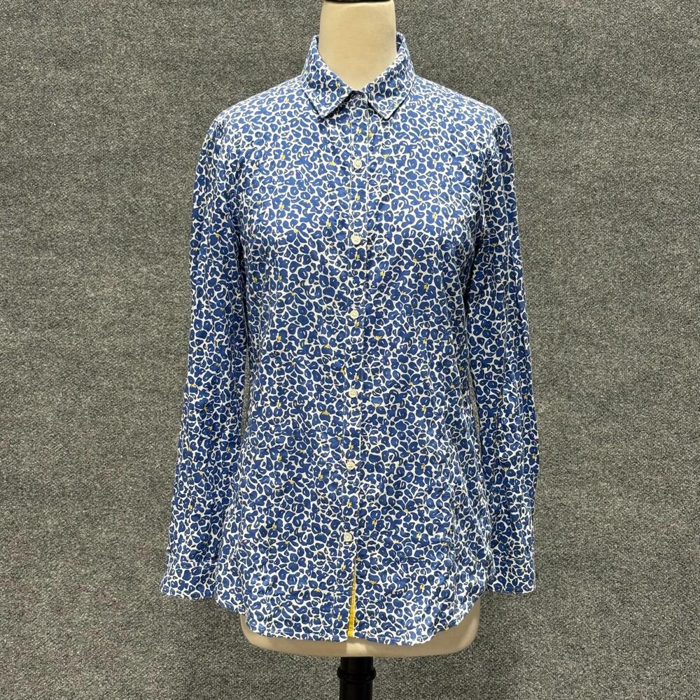 J McLaughlin Shirt Womens Small Blue Floral Button Front Cotton Long Sleeve Top